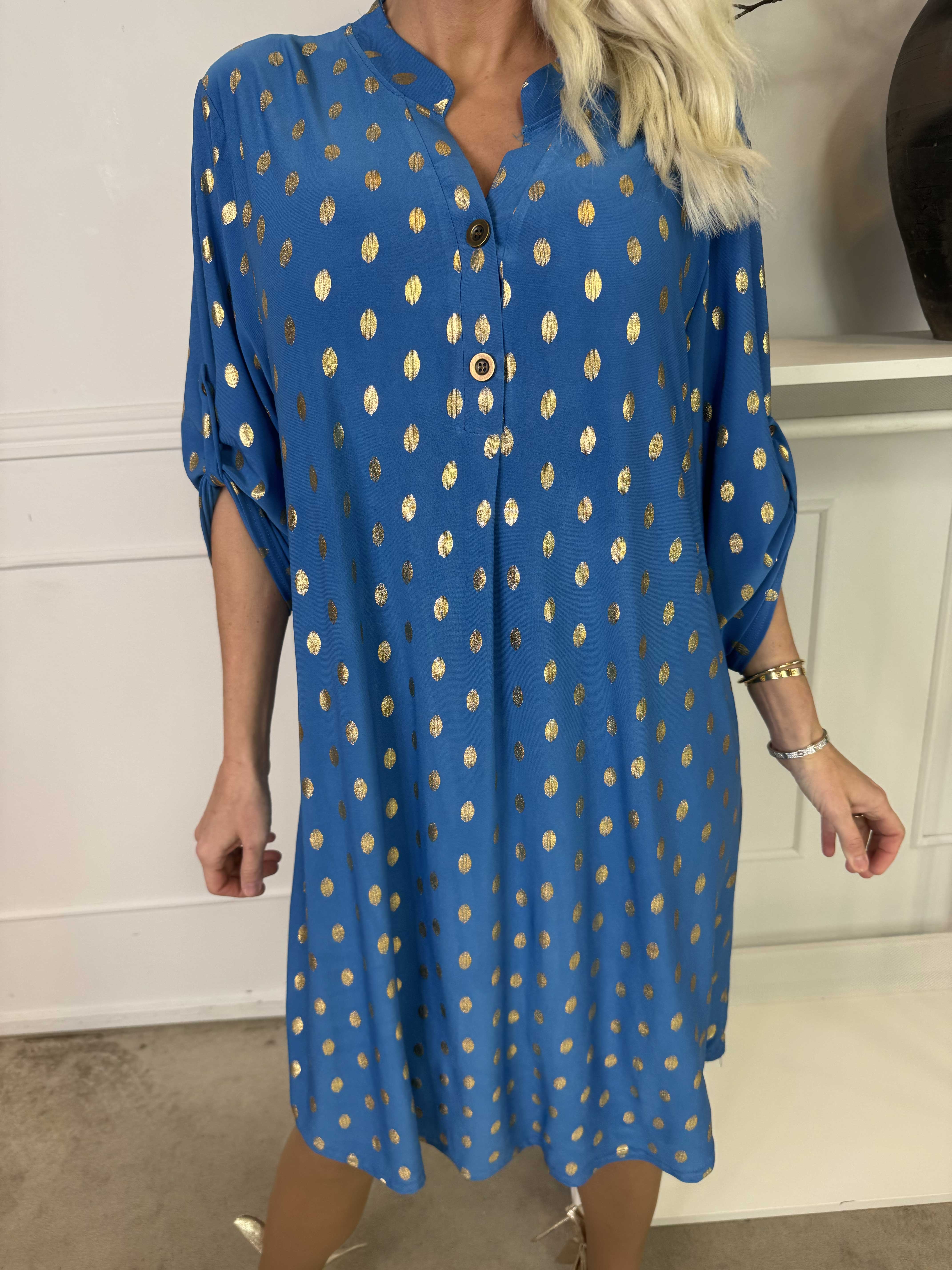 Ebba Gold Long - Elastisk kjole med guld prikker